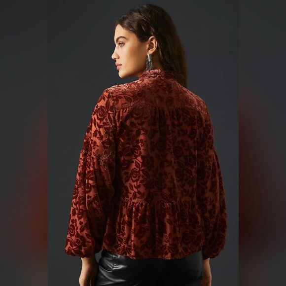 NWT Anthropologie Velvet Tie-Neck Blouse size M - Picture 5 of 13